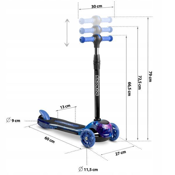 Самокат з LED-підсвіткою, антиковзкий Ricokids Piko, чорно-синій 1103 фото
