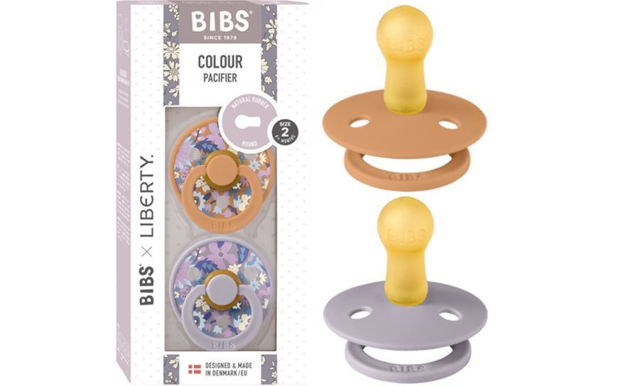 Пустушка BIBS x Liberty Colour Latex Round (кругла) June Blossom, набір 2 шт., 6&ndash;18 міс., бузкова/помаранчева, квітковий принт  1534 фото