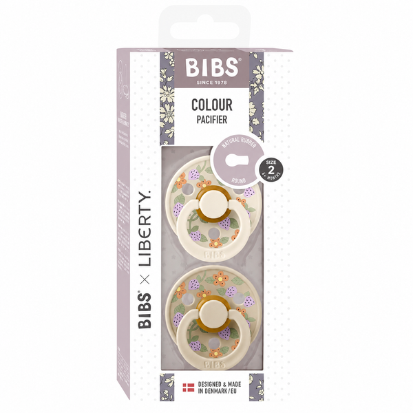 Пустушка BIBS x Liberty Colour Latex Round (кругла) Strawberries and Cream, набір 2 шт., 6&ndash;18 міс., світло-молочна/молочна, полунично-квітковий принт 1536 фото