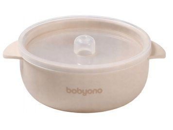 Силиконовая мисочка с присоской и крышкой BabyOno, бежевая 1439 фото