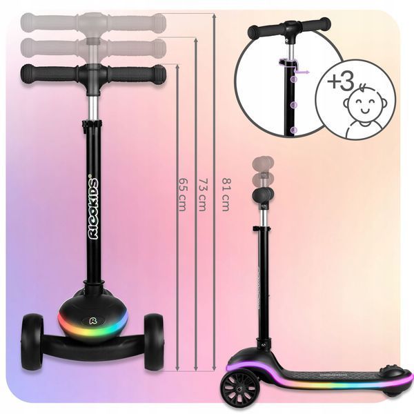 Самокат трёхколёсный с LED-платформой Ricokids Leddi, чёрный 1332 фото