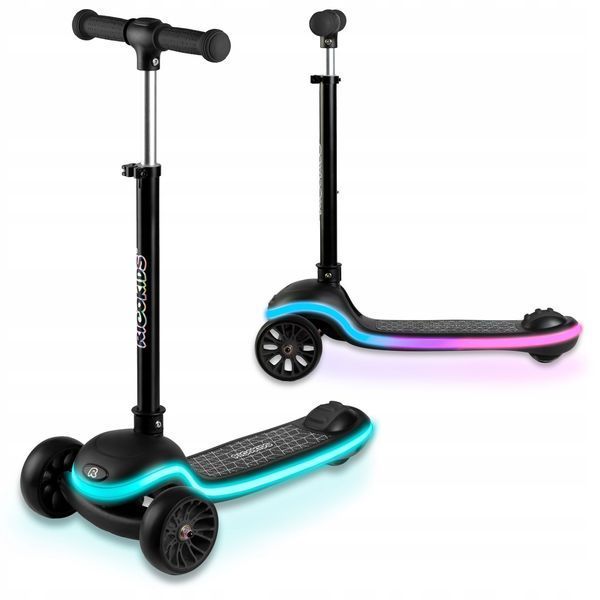 Самокат трёхколёсный с LED-платформой Ricokids Leddi, чёрный 1332 фото