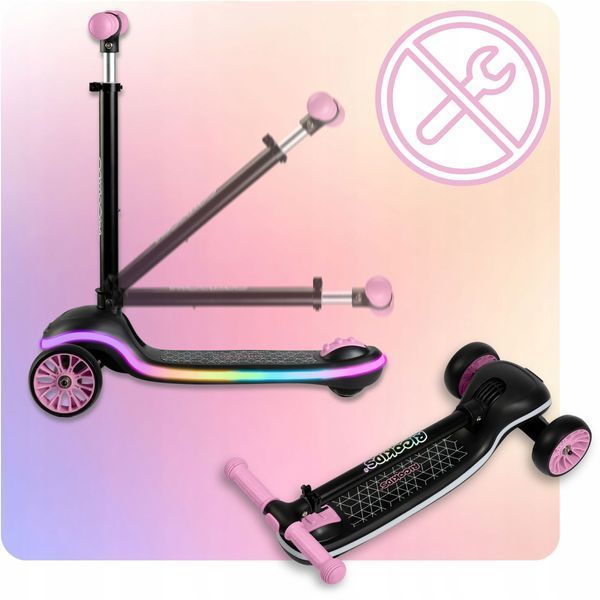 Самокат трёхколёсный с LED-платформой Ricokids Leddi, розовый 1333 фото