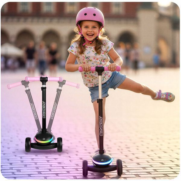Самокат трёхколёсный с LED-платформой Ricokids Leddi, розовый 1333 фото
