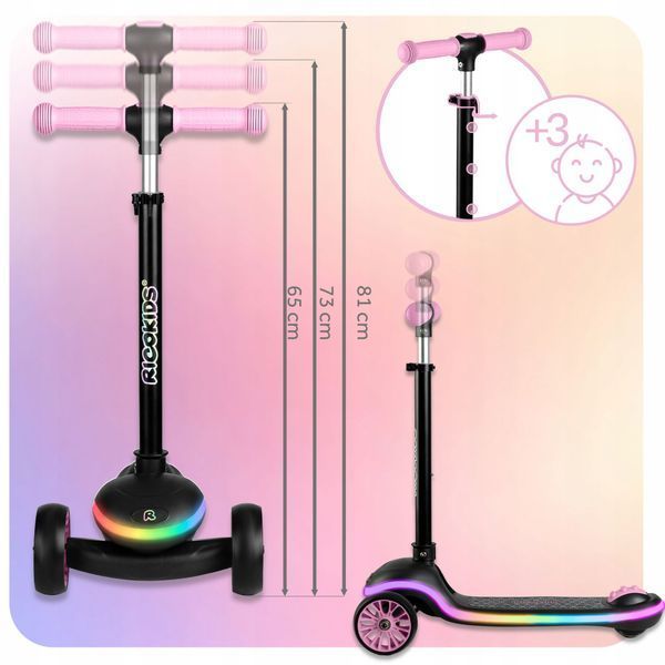 Самокат трёхколёсный с LED-платформой Ricokids Leddi, розовый 1333 фото