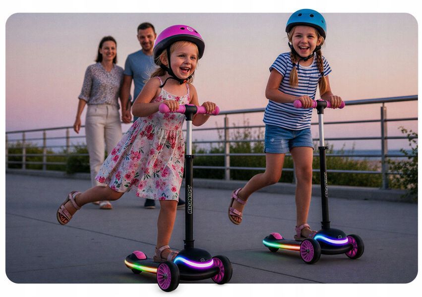 Самокат трёхколёсный с LED-платформой Ricokids Leddi, розовый 1333 фото